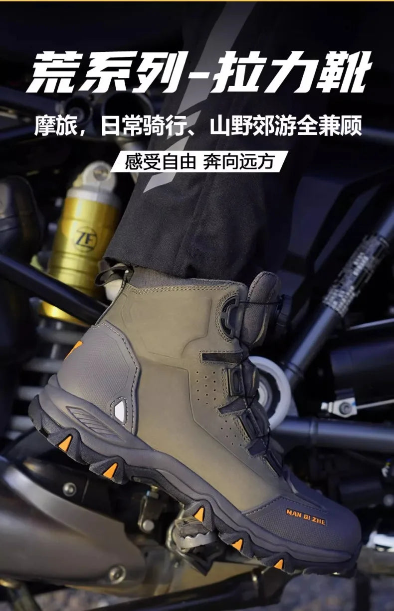 MQZ Motorcycle Boots Cowhide Road Riding Botas Hiking Shoes Anti Fall Waterproof All Season Ankle Toe Heel Protection For KTM