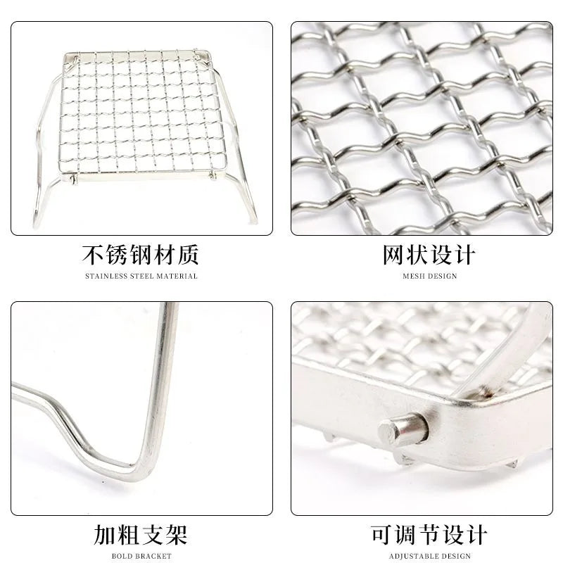 Outdoor Portable BBQ Grill Mini Pocket Stovetop Folding Campfire Bracket Grill Stainless Steel Camping Gas Stove BBQ Stand Pot