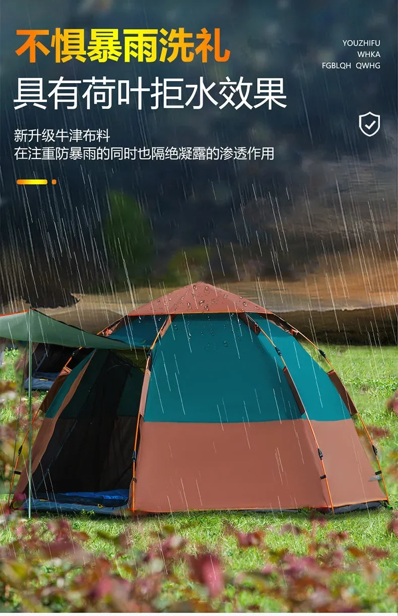 Fully Automatic Double Dec ker Hexagonal Tent for 3-4 People Camp ing Rain Proof Camping, Quick Opening Beach
