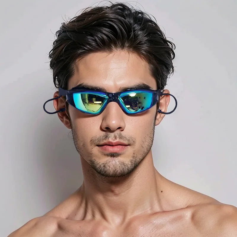Professional Swimming Goggles with Earplugs Adult Anti-fog UV Protection Lens Men Women Waterproof Adjustable Silicone Glasses