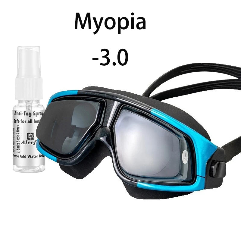 Adjustable Swimming Glasses Women and Men Myopia Waterproof Anti-Fog Goggles Set Acetate Blue Polycarbonate