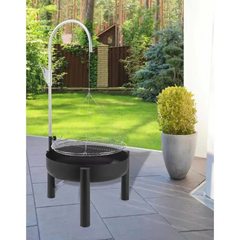 Backyard Height Adjustable Barbecue Grill with Tripod Charcoal Fire Pit Outdoor Camping Hanging Charcoal BBQ Grill