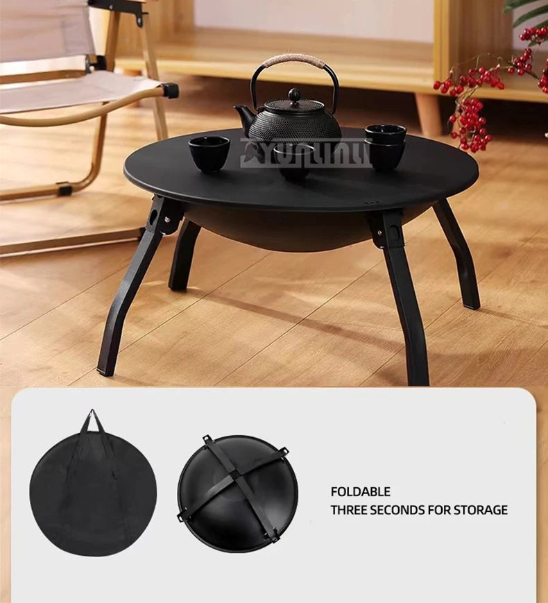 55cm Folding Portable Barbecue Charcoal Grill Outdoor Round Brazier Tea Heating Stove BBQ Desk Tabletop Carbon Bonfire