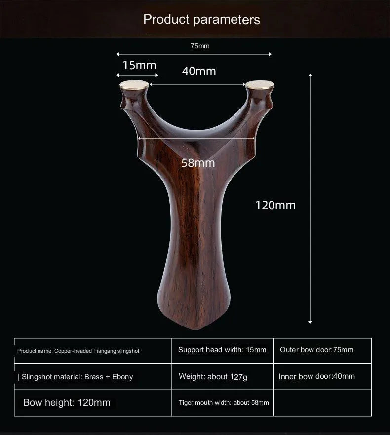 High-quality Brass+Ebony Slingshot Outdoor Smooth Head Hunting Bow Catapult with Rubber Band Steel Ball Strong Magnetic Ring Set