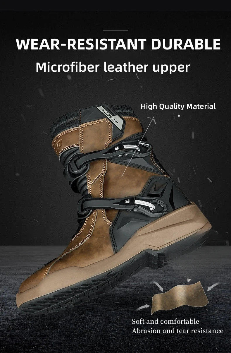 Scoyco Enduro Motorcycle Boots Waterproof Motorcyclist Botas Brown Leather Motocross Boots Off Road Racing Black For Men Knight