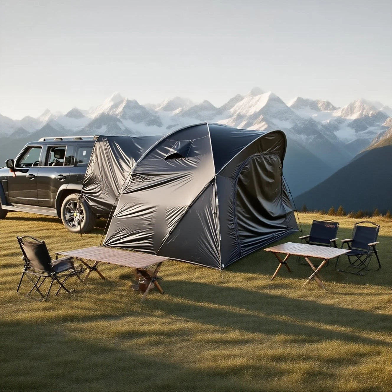 3-4 Person SUV Camping Tent PU4000 Waterproof with Mesh Bug Door, Cross-Ventilated Quick-Pitch Design, Built-In Floor