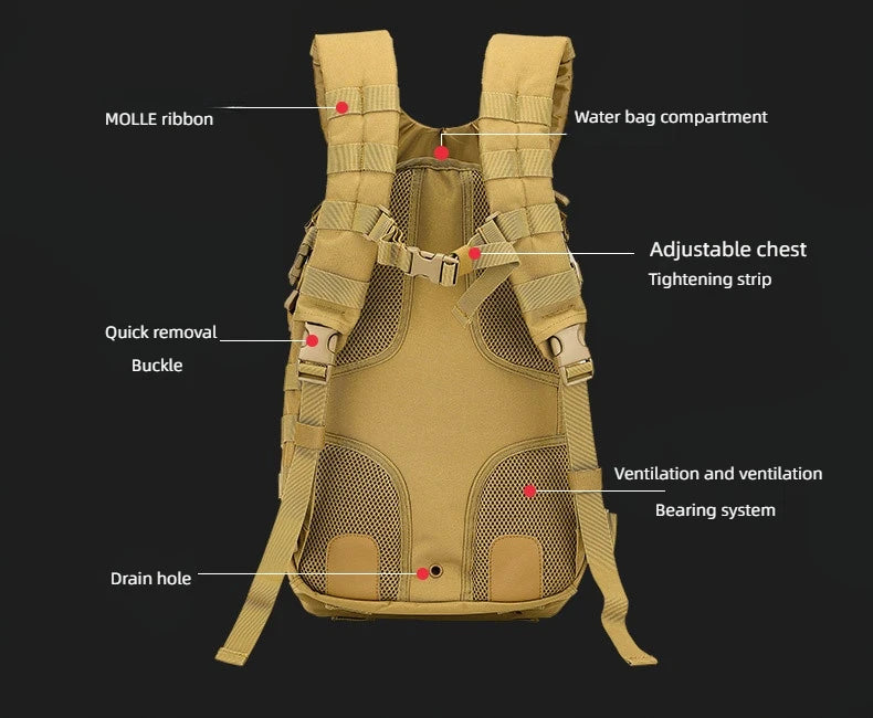 25L Tactical Assault Backpack Classic 12-hour Outdoor Camouflage Sports Backpack Wear-Resistant Oxford Cloth