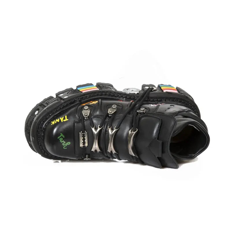 Fashion Men's Genuine Leather Punk New Motorcycle Boots Spanish Tank Metal High-Top Platform Women Handmade Ankle Shoes