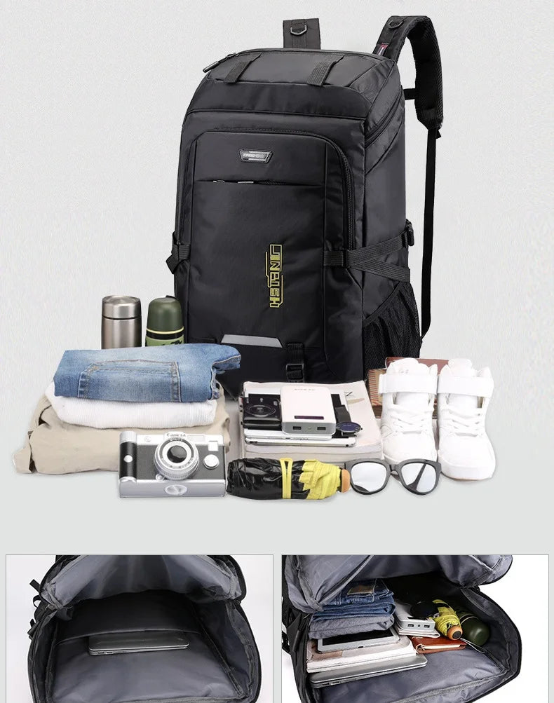 60L 80L Hiking Camping Backpack Nylon Waterproof Large Capacity Luggage Rucksack Men Women Outdoor Climbing Travel Sports Bag