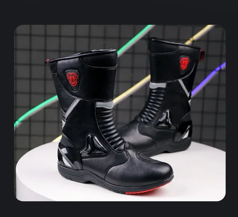 Motorcycle Boots for Men Women Riding Mid-Calf Ankle Protective Shoes Racing Long Boot Anti Slip Waterproof Moto Equipment