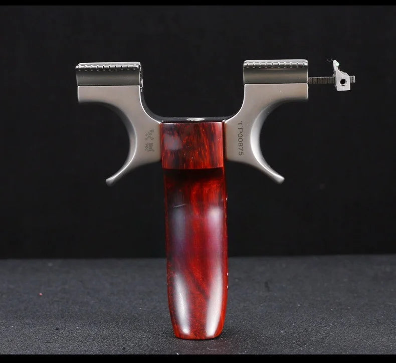 Powerful Stainless Steel Slingshot with Flat Rubber Band Outdoor Hunting and Shooting Combat Catapult with Wooden Handle
