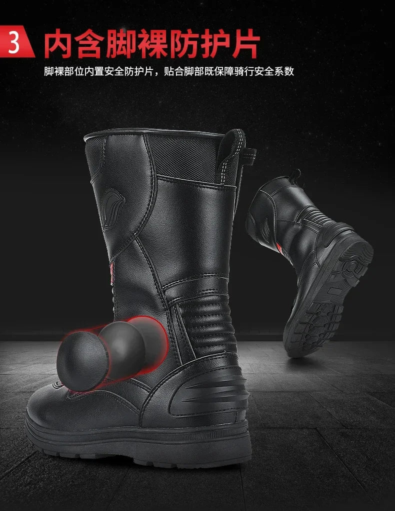 Anti-Slip Road Racing Motorcycle Boots with High Traction Rubber Outsoles Long Moto Shoes for Men Women Safety Riding Gear B1006