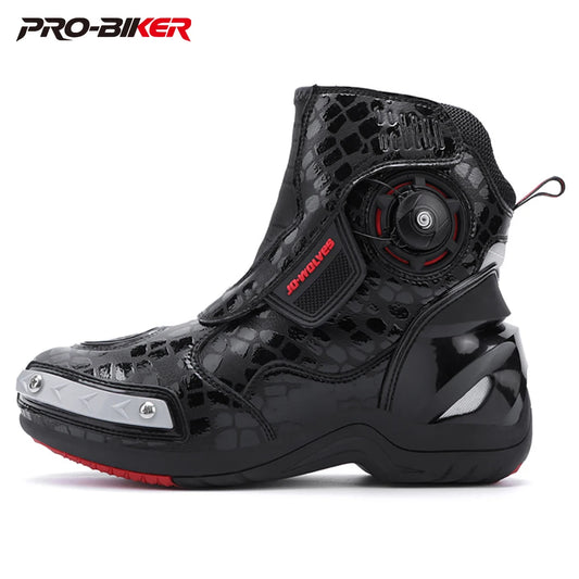Motorcycle Boots Man Waterproof Studded Boots Hook and Loop Fasteners Wear-Resistant Motorcycle Shoes Anti-Slip Anti-Fall