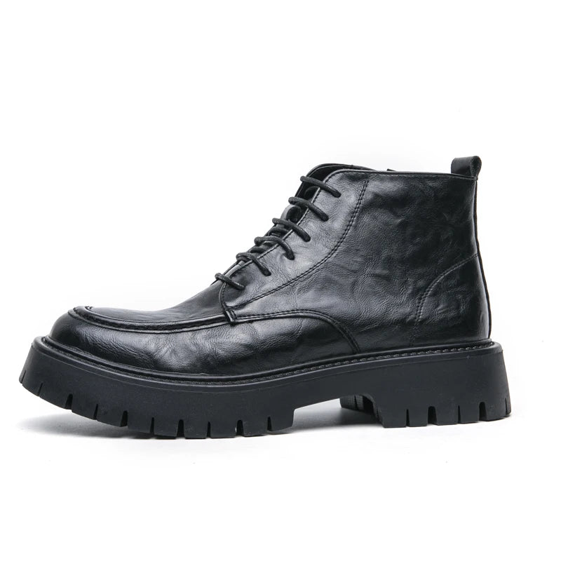 Fashion Men's Genuine Leather Casual Shoes Classic Outdoor Workwear Shoes Men's Motorcycle Boots Handsome Height Increasing