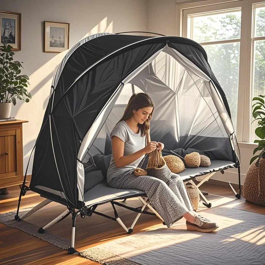 All-Season Camping Cot Tent 1-Person - Sturdy Cross-Braced Structure, for Fishing or Outdoor Activities,, Compact & Portable