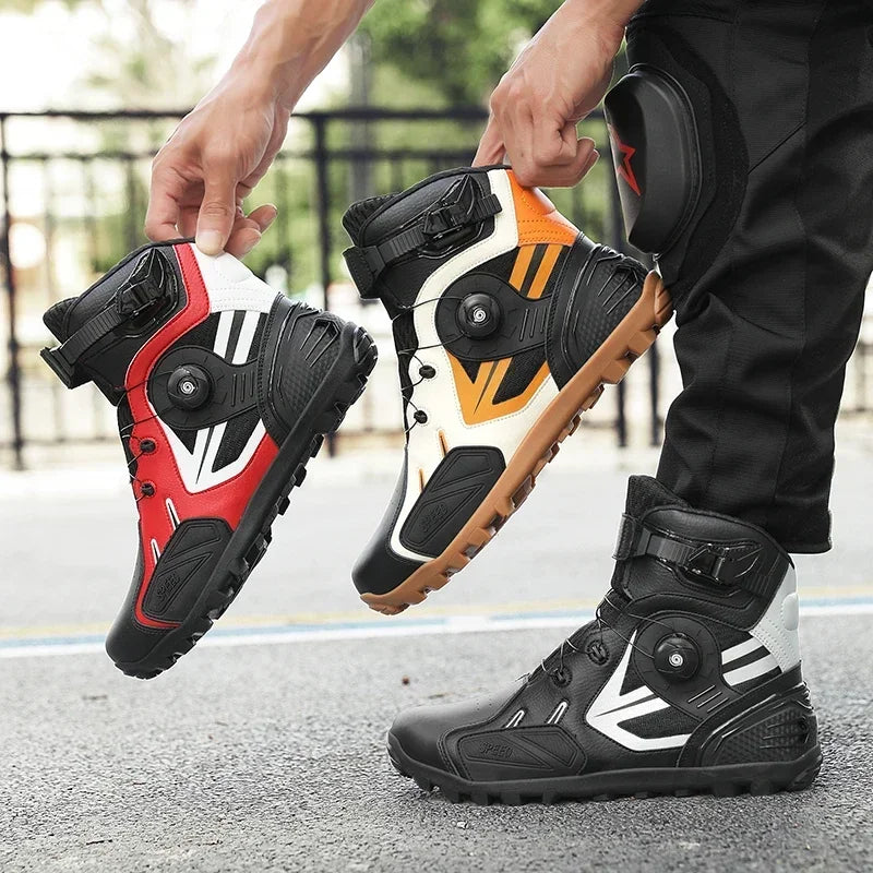 Summer Retro Mountain Off-road Motorcycle Riding Boots Men Motorbike Motocross Cycling Shoes With Gear Shift Pad Rubber Sole