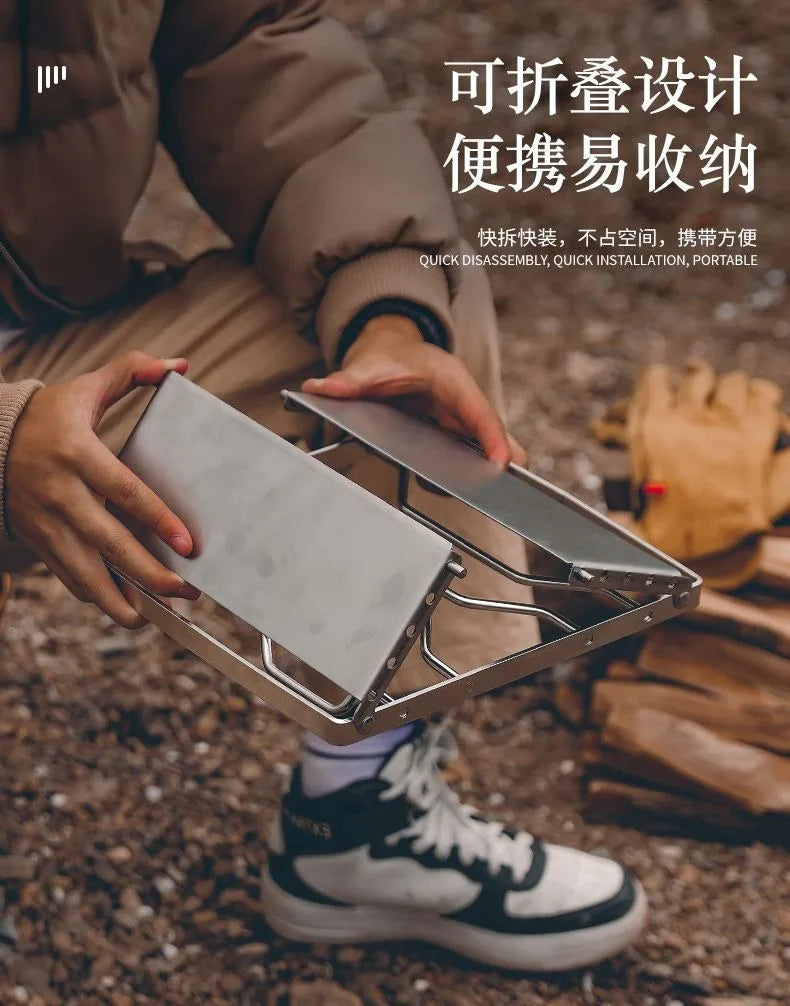 Outdoor Portable BBQ Grill Mini Pocket Stovetop Folding Campfire Bracket Grill Stainless Steel Camping Gas Stove BBQ Stand Pot