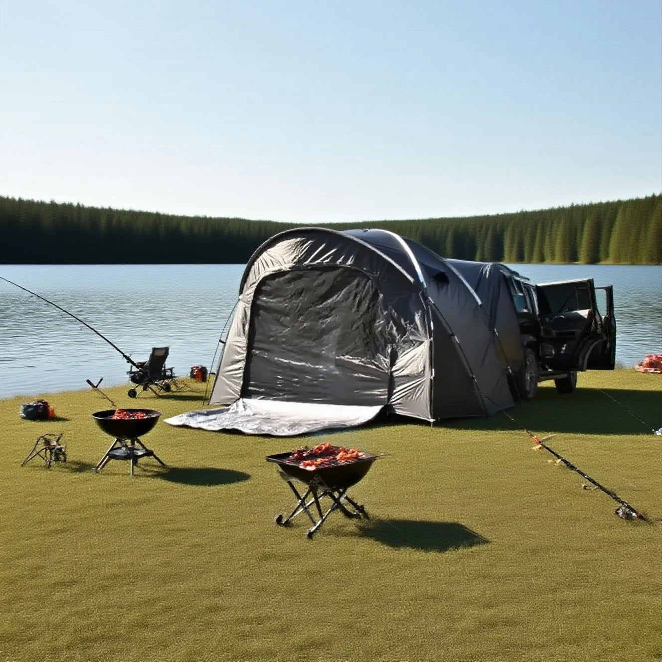 3-4 Person SUV Camping Tent PU4000 Waterproof with Mesh Bug Door, Cross-Ventilated Quick-Pitch Design, Built-In Floor