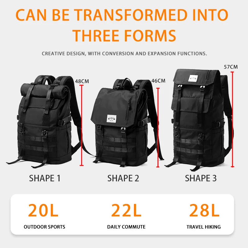 Roll Top Backpack for Men, Water Resistant Expandable, 17.3 inch Laptop Backpack for Commute Travel, 40 Max Liter Rucksack