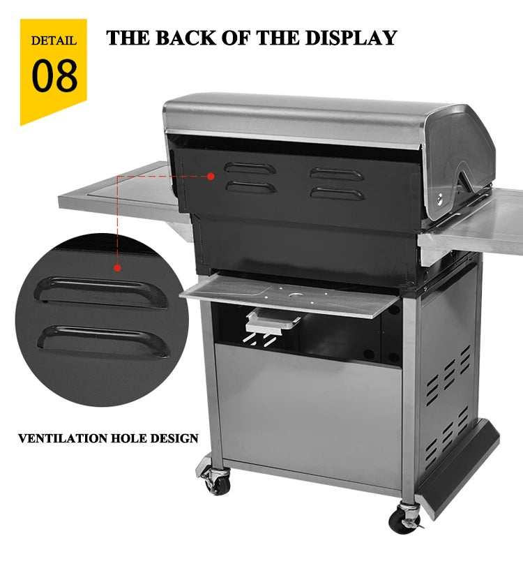 Burner Gas or Charcoal Barbecue Grill for Home Garden Outdoor Parties Vertical Design for Easy Use