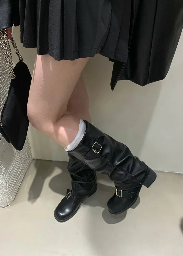 Woman Boots Knee High Platform Heels Trend Punk Gothic New Rock Leather Fashion Women Shoes Motorcycle Footwear Zapatos De Mujer