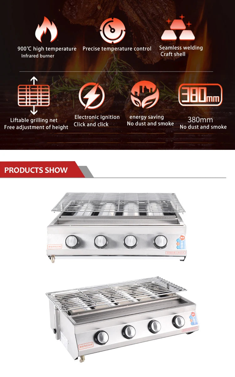 Supplier Stainless Steel Portable BBQ Gas Grill for Outdoor Camping and Restaurant Use