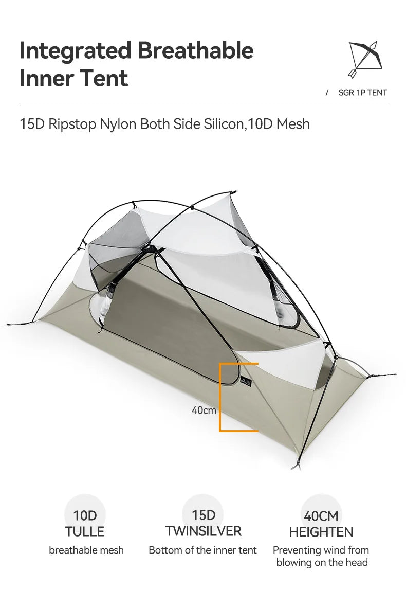 Thous Winds SGR 1-Person Backpacking Tent, 3-Season Ultralight Hiking Tent, 15D Nylon Ripstop Both Side Silicon Camping Tent
