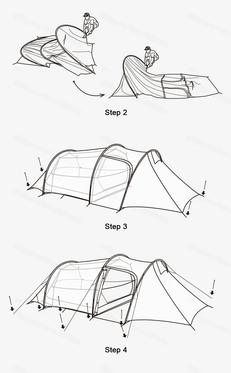 Naturehike-Ultralight Opalus Tunnel Double Tent, Outdoor Camping, Hiking, 2, 3, 4 Persons