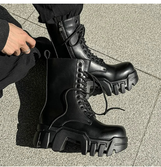 2025 new fashion platform women's retro punk tooling couple dark rock locomotive boots trendy shoes