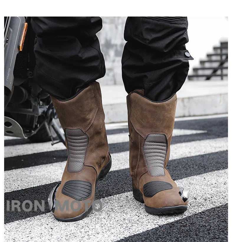 Motorcycle Shoes Full Leather Motocross Boots with Shifter Guard Cafe Boots Enduro Boots for Touring&hiking Moto Protection Gear