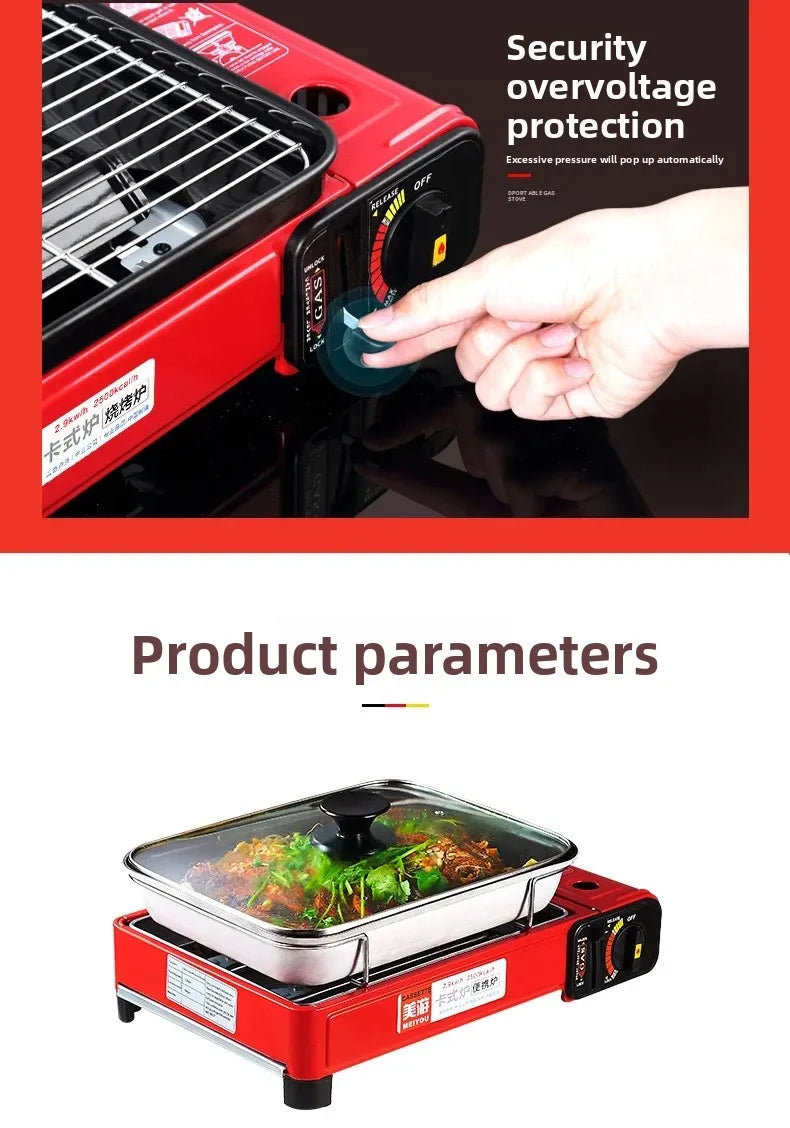 Portable Barbecue Stove, Smokeless Grill, Dual-Purpose Gas Oven for Outdoor Use, Compact Cooking Unit, Korean Style
