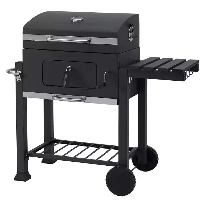 Garden Backyard Classic Charcoal BBQ Grills Large Cooking Area BBQ Party Square BBQ Grill with Trolley