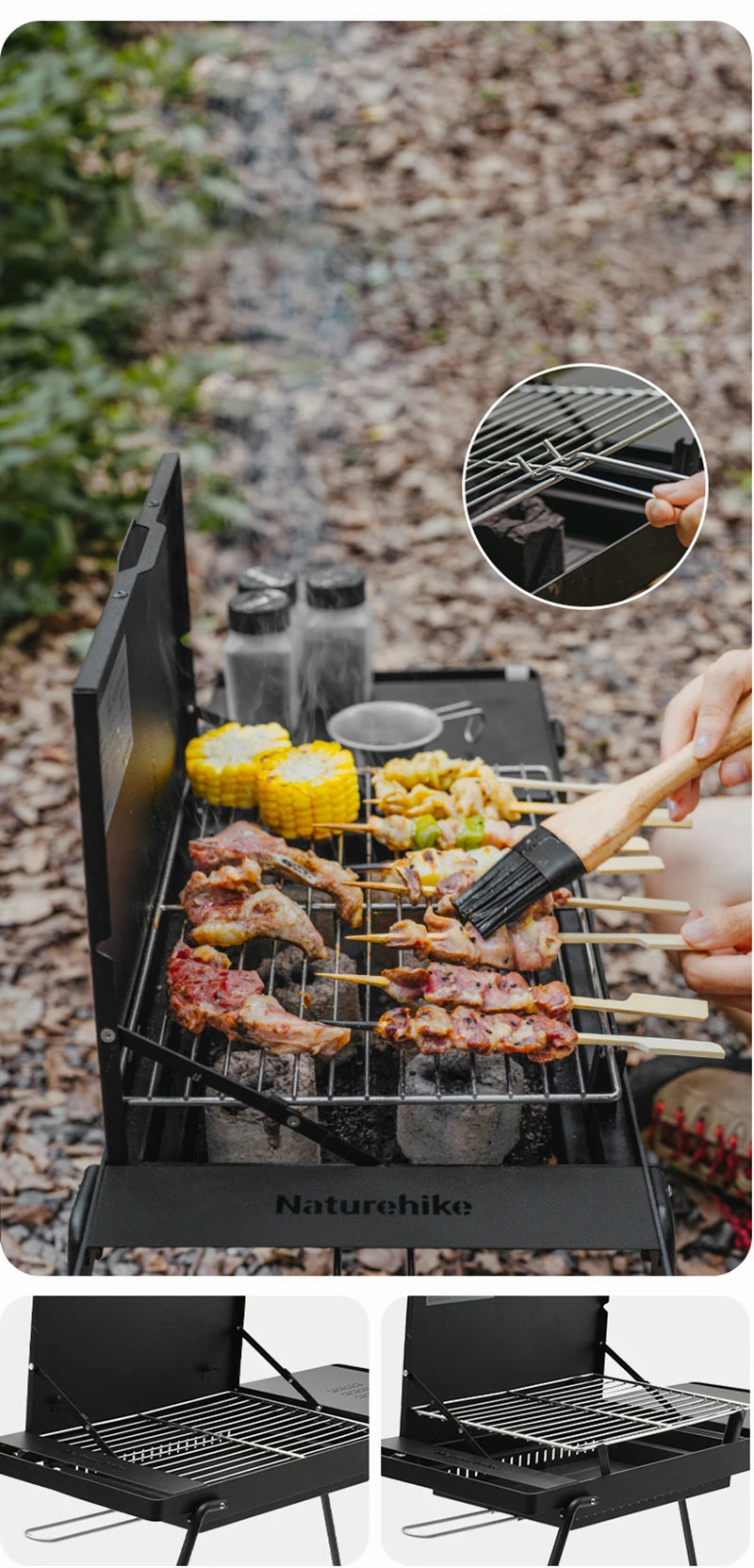 Naturehike Camping Portable Foldable Barbecue Grill Outdoor Mini Camping Grilling Rack 2-speed Adjustable Fire Mini BBQ Table