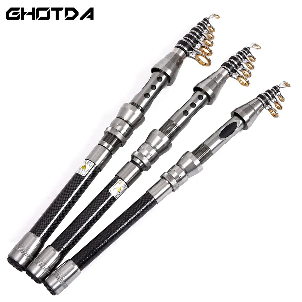 Telescopic Spinning Rod Metal Reel Seat Durable Strong Short Fishing Rod 1.5m 1.8m 2.1m 2.4m Carbon Travel Carp Fishing Pole