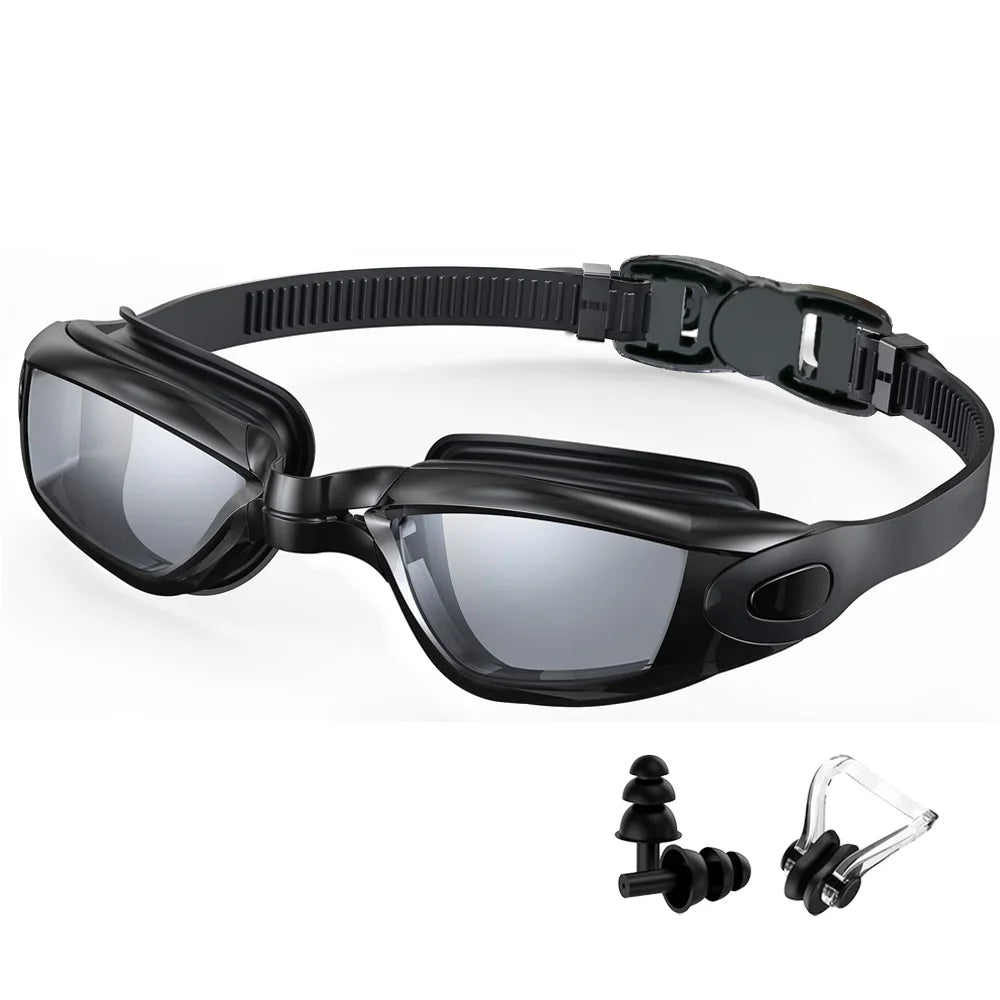 Professional Swimming Goggles Swim Glasses Anti-Fog Clear Vision Waterproof Quick Adjustable With earplug nose clip Eyewear