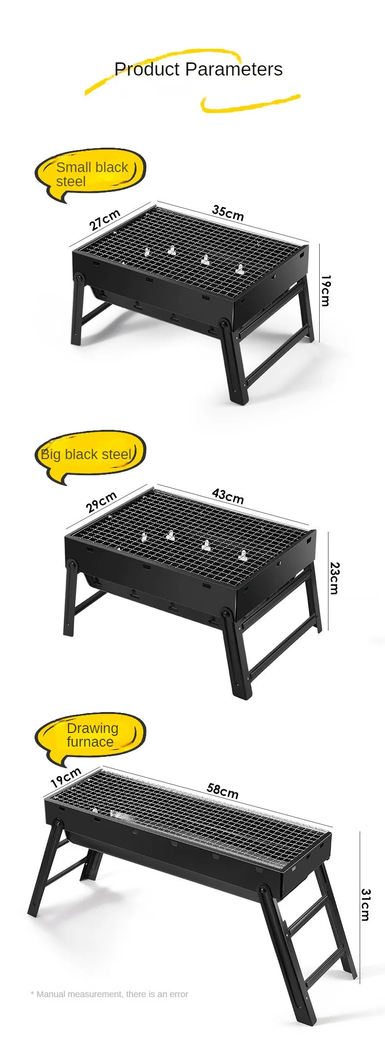 Collapsible BBQ Grill Outdoor Portable Charcoal Fire Pit Full Set no Smoke Carbon Roast Meat for Home