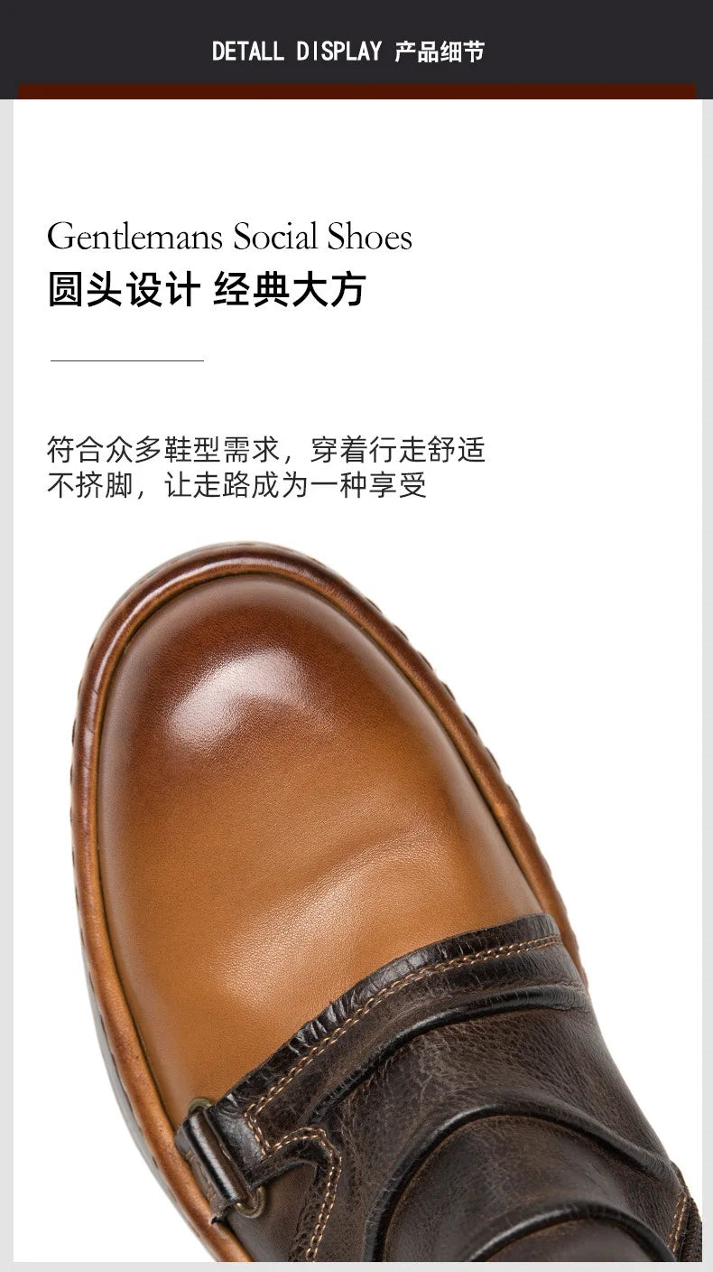 Brown Leather Motorcycle Boots Mens Round Head High Top Motorbike Boots Quality Moto Riding Shoes Thick Soled Summer Winter