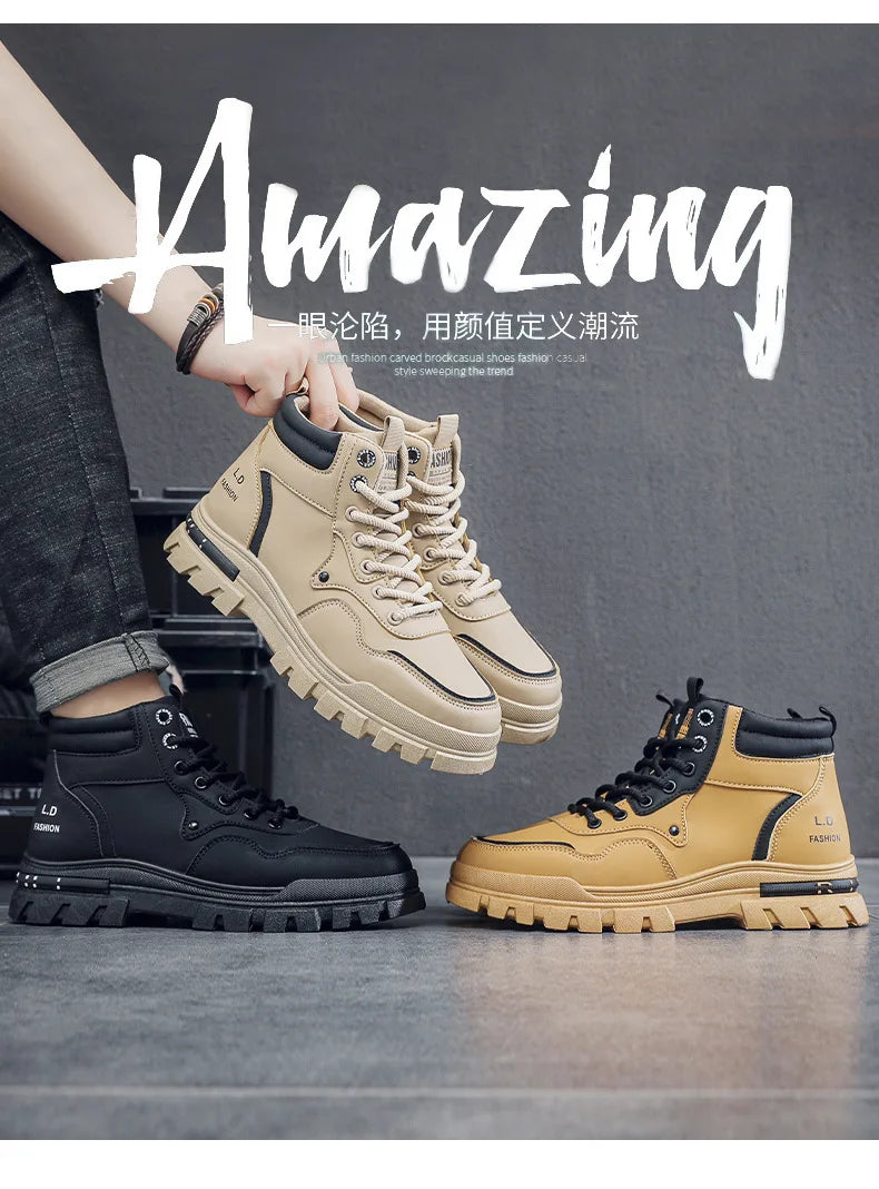 2025 Men's Casual Shoes Non-slip Wear-resistant High-top Sneakers Outdoor Comfortable Platform Hiking Shoes Designer Men's Shoes