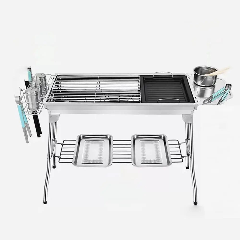 Folding Portable Barbecue Charcoal Grill Stainless Steel Large BBQ Grill Tool For Outdoor Cooking Camping Picnics Beach