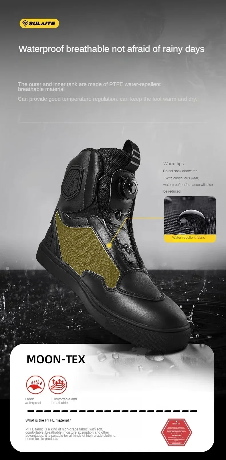 Sulaite Motorcycle Boots Men Waterproof Motorcyclist Boots Black Leather Motocross Boots Breathable Moto Biker Shoes