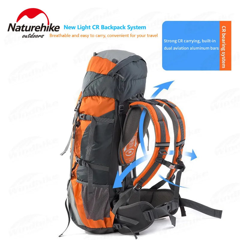 Naturehike 70L+5L Hiking Backpack Waterproof Outdoor Mountaineering Bag Knapsack Softback Big Capacity Rucksack With Rain Cover