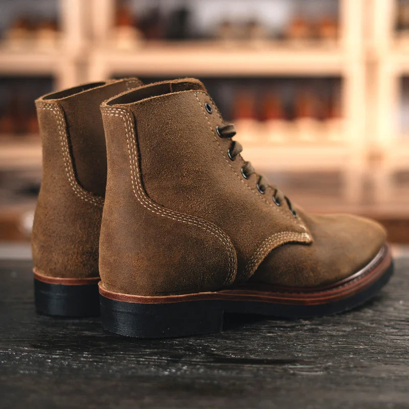 Retro Cowhide Motorcycle Boots High Top Motorbike Boots Durable Goodyear-Welted Moto Boots Wear-resistant Walking Shoes For Men