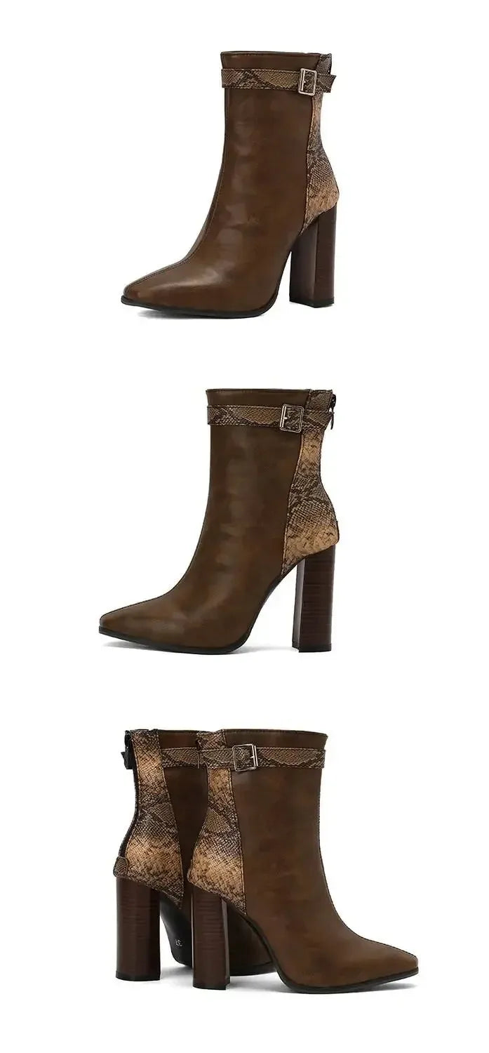 2025 Autumn New Fashion Mixed Color Lace Up Ankle Boots for Women Europe America Pointed Toe High Heel Big Size Shoes 45 46 47