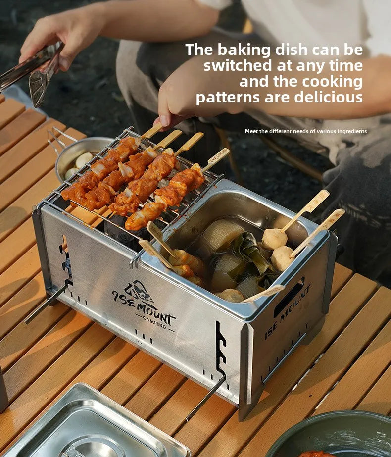 Camping Windproof Firewood Stove Stainless Steel Barbecue Grill Wood Burner Protable Outdoor Picnic Oden Cooking Furnace