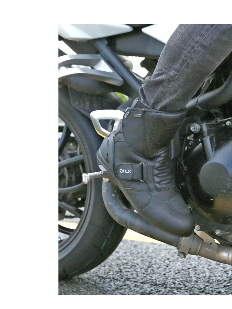 ARCX Motorcycle Boots Genuine Cow Leather Motocross Boots waterproof Moto Boots Motorbike Riding Boots Black Botas Moto