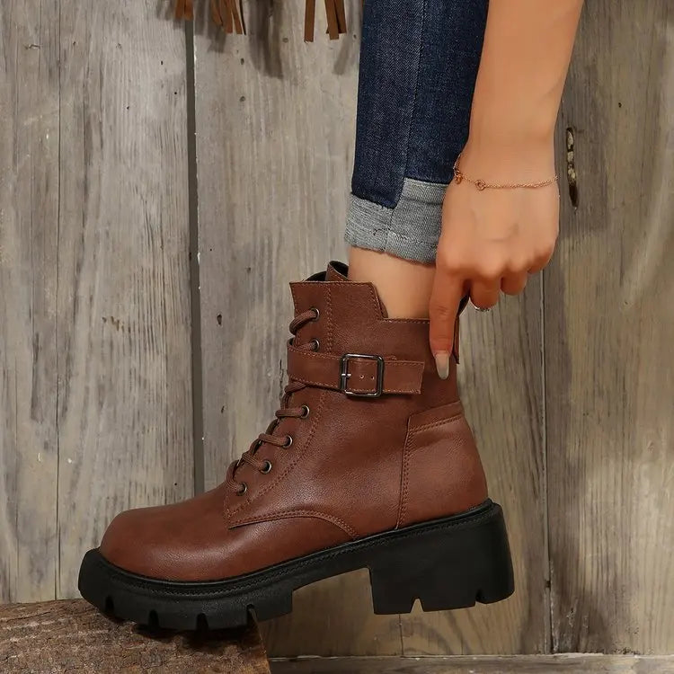 Platform Women Boots Fashion High Quality Women Ankle Boots Retro Round Toe  Motorcycle Boots Punk Style Women Shoes Botas Mujer