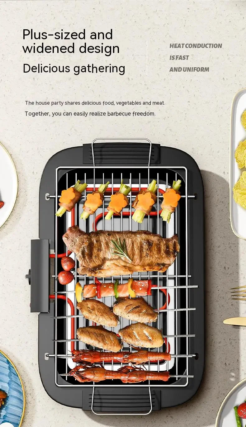 Electric Grill Indoor Smokeless Portable Food Barbecue Grill Smokeless Household Barbecue Grill Barbecue Skewers Portable Stove