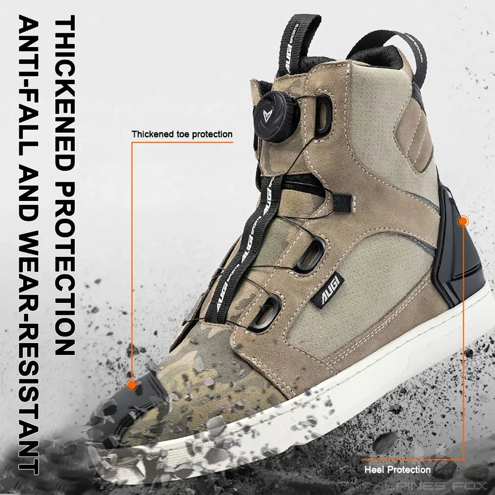 Motorcycle Rider Protective Boots Men Casual Breathable Sports Shoes Rubber Gear Shift Pad Reinforced Toe Motorcycle Sneakers