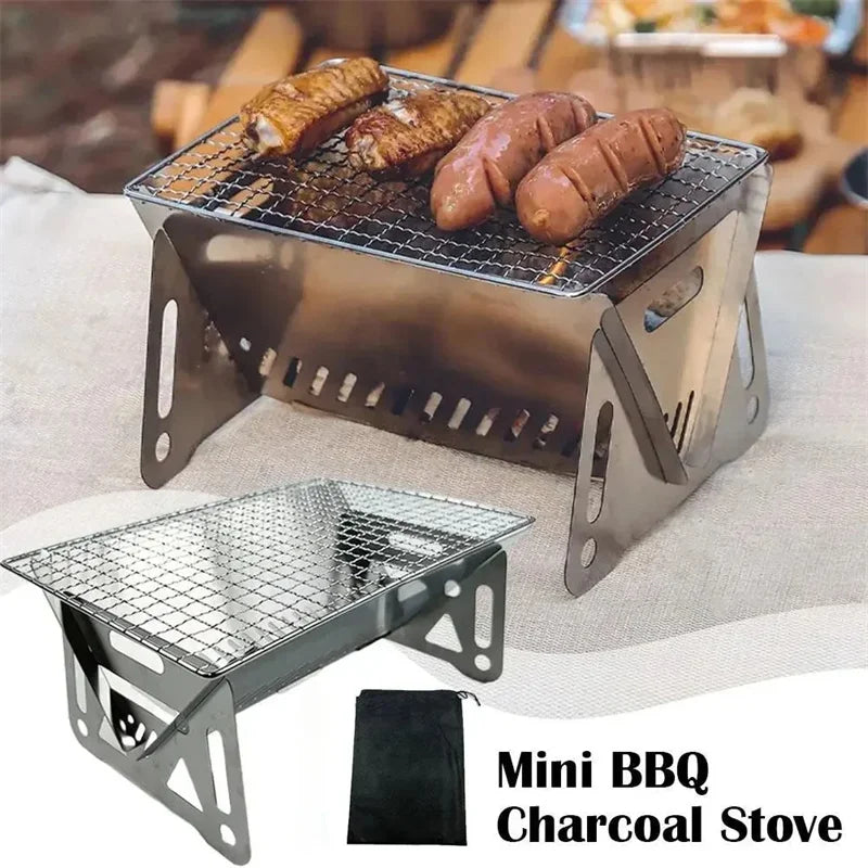 Portable Folding Barbecue Grill Heating Stoves Multifunction Camping BBQ Grill Rack Net Firewood Stove Stainless steel BBQ Grill