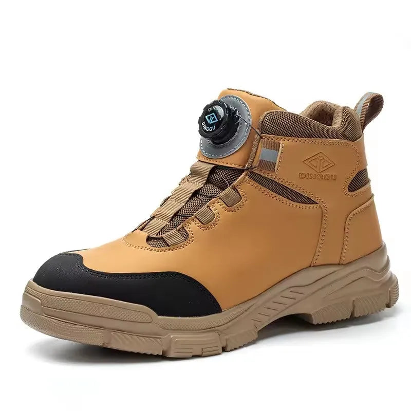 Rotating Buttons Work Boots Men Steel Toe Shoes Safety Boots Puncture-Proof Protective Shoes Waterproof Indestructible Shoes New